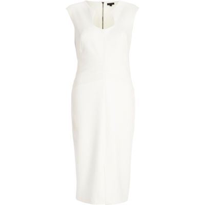 Cream cut out neckline bodycon dress