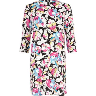 Black floral print shift dress