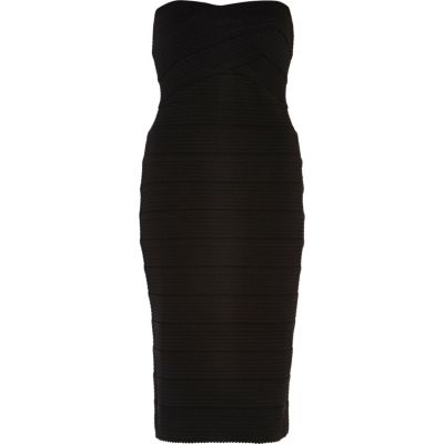 Black bandeau bandage midi dress