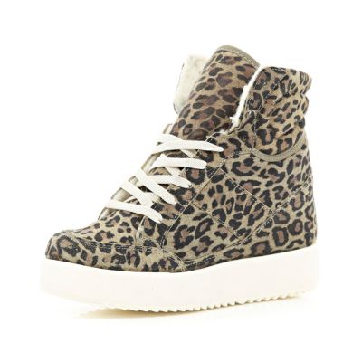 Brown leopard print flatform high tops