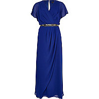 Blue embellished waist draped maxi dress
