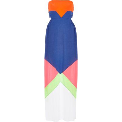 Pink colour block cut out bandeau maxi dress