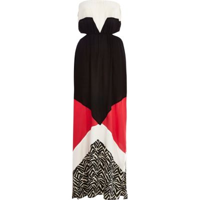 Black colour block cut out bandeau maxi dress