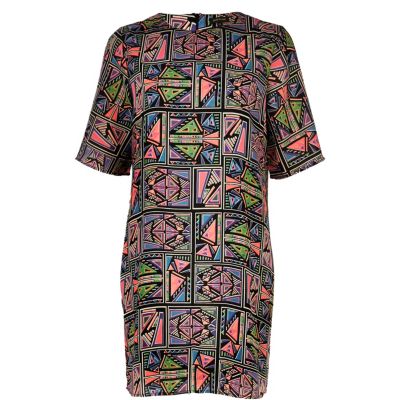 Black aztec print t-shirt dress