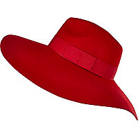 Bright red oversized fedora hat