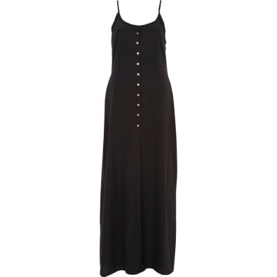 Black V neck button through maxi dress
