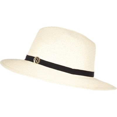 Cream straw fedora hat