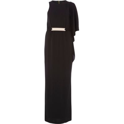 Black metal trim one shoulder maxi dress
