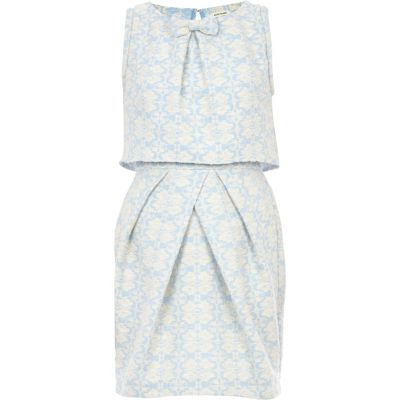 Light blue jacquard bow front tulip dress