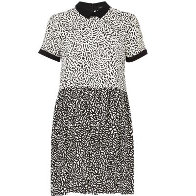 Black and white mixed print smock dress