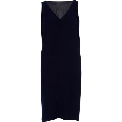 Navy cowl back satin sleeveless dress