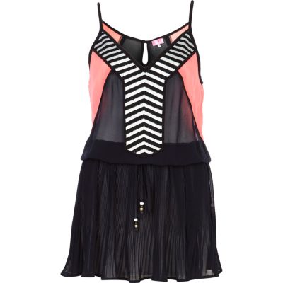 Black geometric panel pleated cami dress