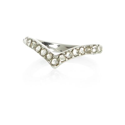 Silver tone diamante chevron midi ring