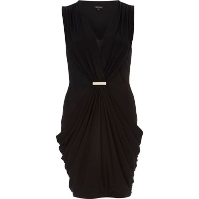 Black draped metal trim dress