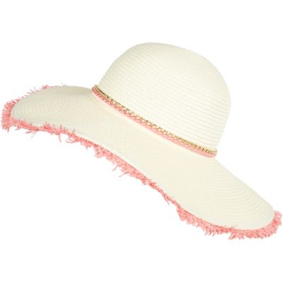 Cream woven paper trim floppy hat