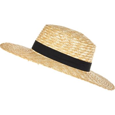 Cream straw boater hat