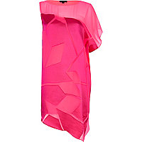 Bright pink one shoulder burnout dress