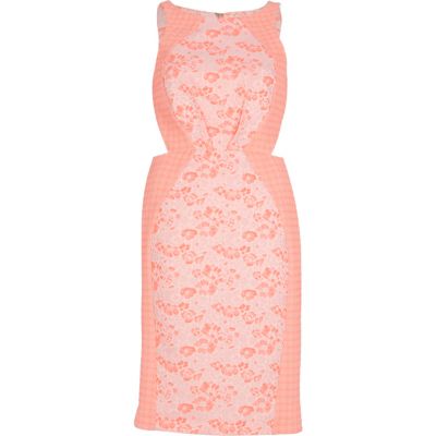 Pink floral and check cut out pencil dress