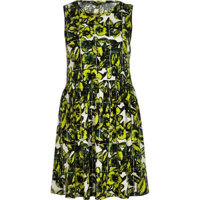 Green tropical print smock dress