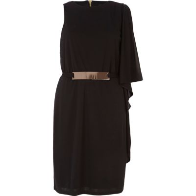 Black metal trim one shoulder dress
