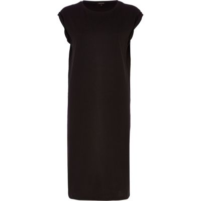 Black roll sleeve midi t-shirt dress