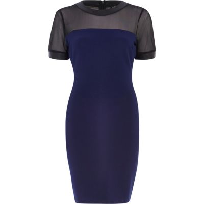 Navy mesh yoke bodycon dress
