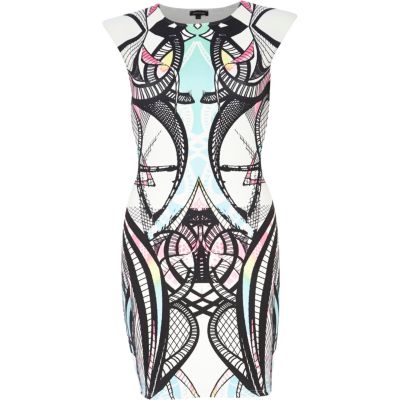 White mirrored print bodycon dress