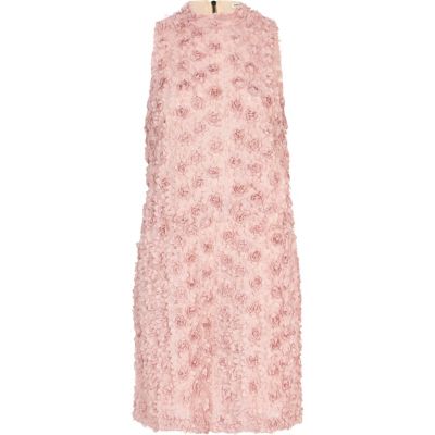 Pink 3D flower embellished shift dress