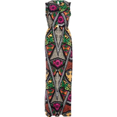 Black mixed print cut out maxi dress