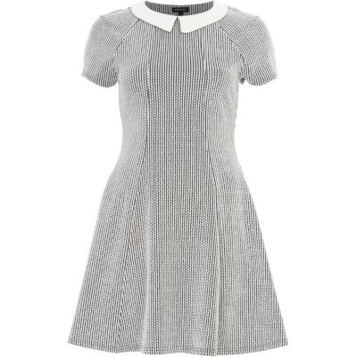 White textured contrast collar skater dress