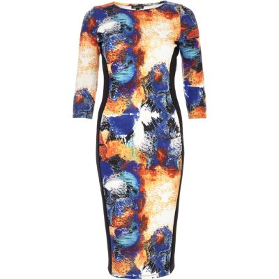 Blue splash print bodycon dress