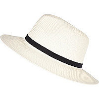 Cream paper braid fedora hat