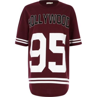 Dark red Hollywood 95 print sweat dress