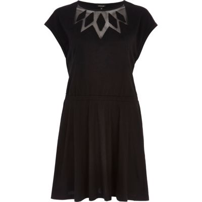 Black mesh insert smock dress