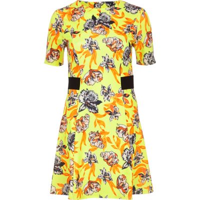 Yellow floral print skater dress
