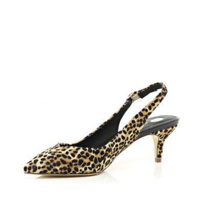Brown leopard print sling back kitten heels