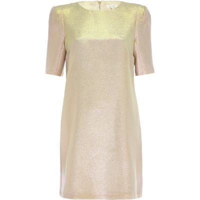 Pink metallic shift dress
