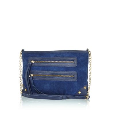 Navy blue suede cross body bag