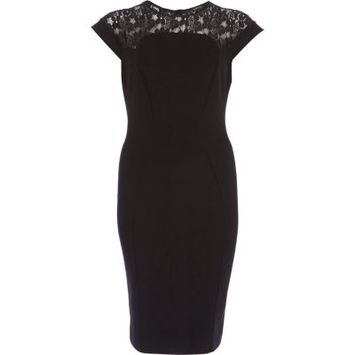 Black lace yoke pencil dress