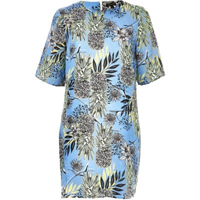 Blue pineapple print t-shirt dress