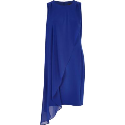 Blue draped chiffon bodycon dress