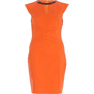 Orange panelled pencil dress