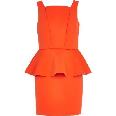 Orange scuba peplum pencil dress