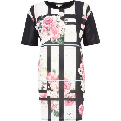 Black floral check t-shirt dress