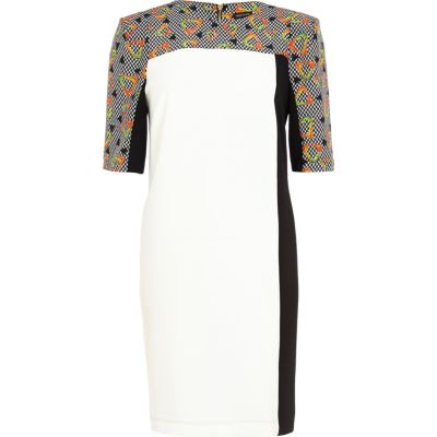 Black digital print colour block shift dress