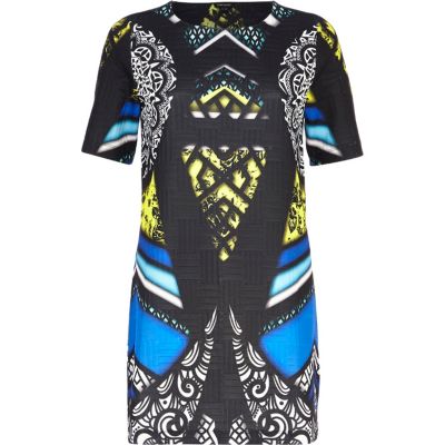 Black abstract graphic print shift dress