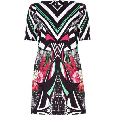 Black abstract print shift dress