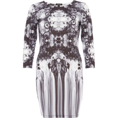 Grey mirrored floral print bodycon dress