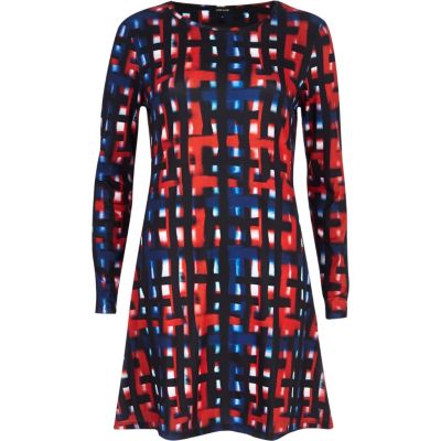 Red abstract print swing dress