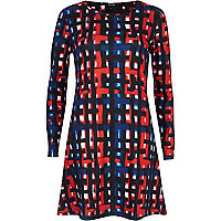 Red abstract print swing dress